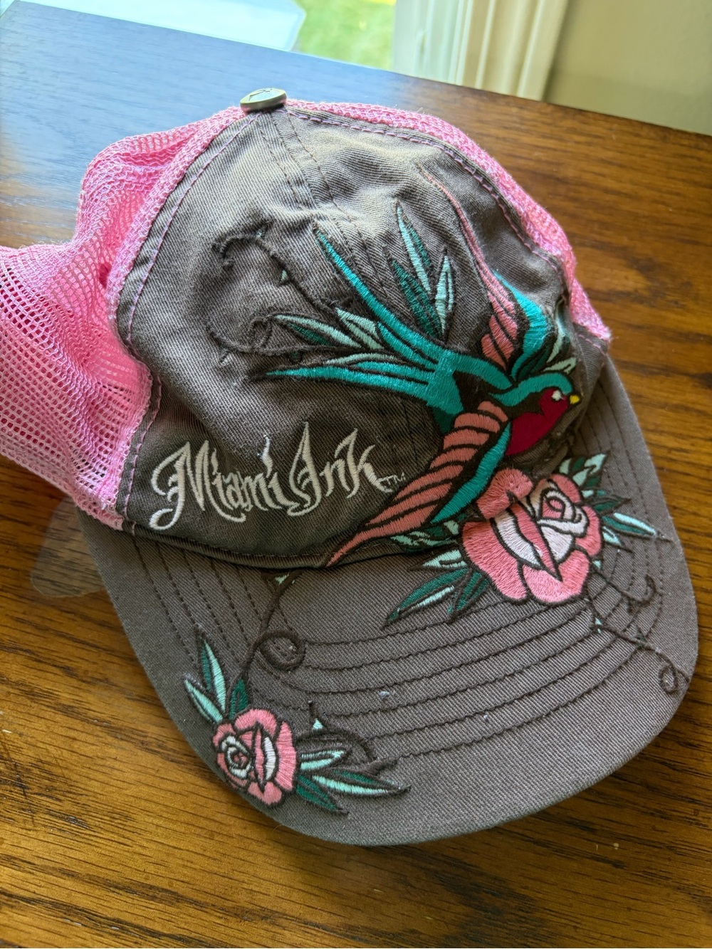 miami Kids Brown & Pink Embroidered Rose Trucker Hat